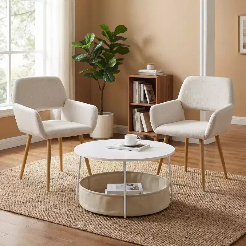FurnitureR 3-Piece Accent Chair and Coffee Table Set, Round Side Table with 2 Upholstered Chairs for Living Room, Lounge or Apartment