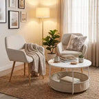 FurnitureR 3-Piece Accent Chair and Coffee Table Set, Round Side Table with 2 Upholstered Chairs for Living Room, Lounge or Apartment