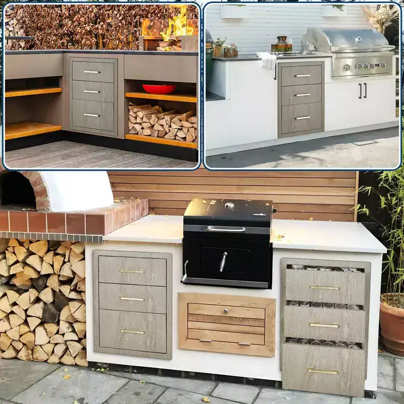 Heavy Duty Stainless Steel Triple Drawer Storage Cabinet, Weather Resistant Flush Mount for Outdoor Kitchen BBQ Island