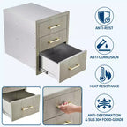 Heavy Duty Stainless Steel Triple Drawer Storage Cabinet, Weather Resistant Flush Mount for Outdoor Kitchen BBQ Island