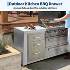 Heavy Duty Stainless Steel Triple Drawer Storage Cabinet, Weather Resistant Flush Mount for Outdoor Kitchen BBQ Island