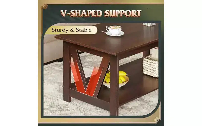 DEXYLLO Coffee Table with Storage Shelf, 39.4 Farmhouse Coffee Table with V-Frame Support