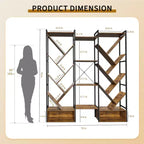 Triple 6 Tier Bookshelf,Large Bookcase Industrial Bookshelf with 24 Open Display Shelves, Metal Frame and Wooden Board for Living Room Home