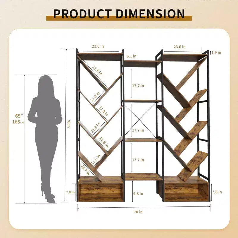 Triple 6 Tier Bookshelf,Large Bookcase Industrial Bookshelf with 24 Open Display Shelves, Metal Frame and Wooden Board for Living Room Home