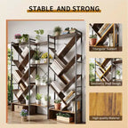 Triple 6 Tier Bookshelf,Large Bookcase Industrial Bookshelf with 24 Open Display Shelves, Metal Frame and Wooden Board for Living Room Home