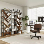 Triple 6 Tier Bookshelf,Large Bookcase Industrial Bookshelf with 24 Open Display Shelves, Metal Frame and Wooden Board for Living Room Home