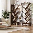 Triple 6 Tier Bookshelf,Large Bookcase Industrial Bookshelf with 24 Open Display Shelves, Metal Frame and Wooden Board for Living Room Home