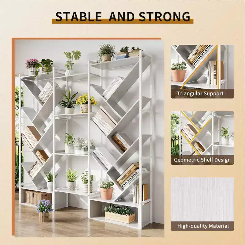 Triple 6 Tier Bookshelf,Large Bookcase Industrial Bookshelf with 24 Open Display Shelves, Metal Frame and Wooden Board for Living Room Home