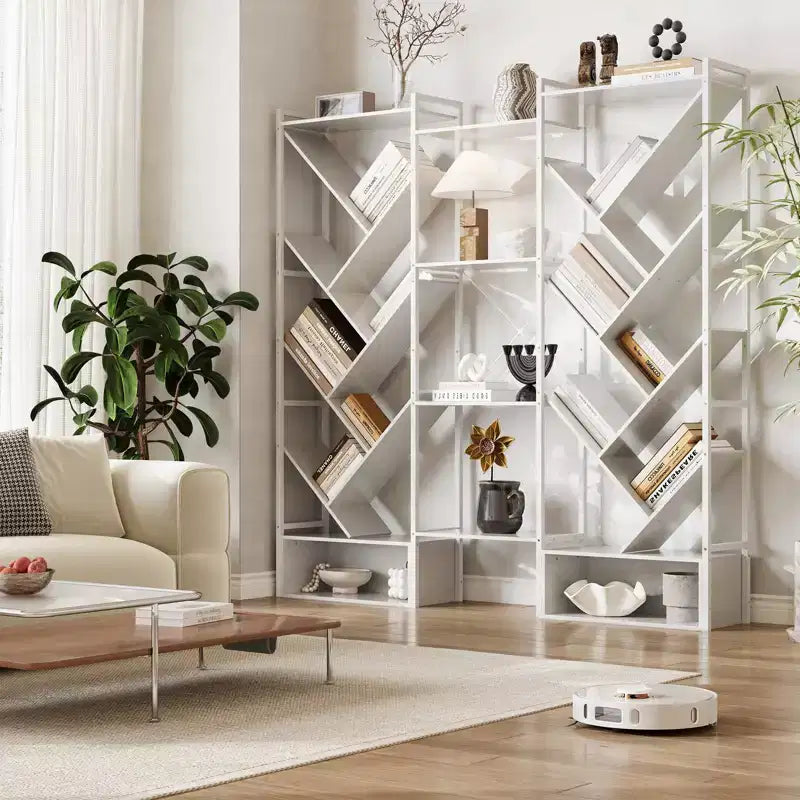 Triple 6 Tier Bookshelf,Large Bookcase Industrial Bookshelf with 24 Open Display Shelves, Metal Frame and Wooden Board for Living Room Home