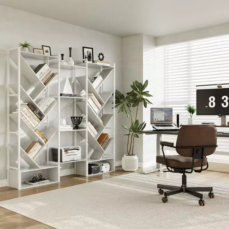 Triple 6 Tier Bookshelf,Large Bookcase Industrial Bookshelf with 24 Open Display Shelves, Metal Frame and Wooden Board for Living Room Home