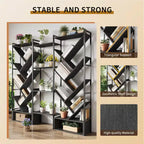 Triple 6 Tier Bookshelf,Large Bookcase Industrial Bookshelf with 24 Open Display Shelves, Metal Frame and Wooden Board for Living Room Home