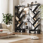 Triple 6 Tier Bookshelf,Large Bookcase Industrial Bookshelf with 24 Open Display Shelves, Metal Frame and Wooden Board for Living Room Home