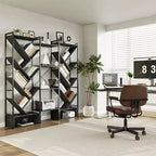 Triple 6 Tier Bookshelf,Large Bookcase Industrial Bookshelf with 24 Open Display Shelves, Metal Frame and Wooden Board for Living Room Home