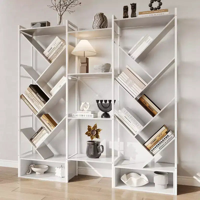 Triple 6 Tier Bookshelf,Large Bookcase Industrial Bookshelf with 24 Open Display Shelves, Metal Frame and Wooden Board for Living Room Home