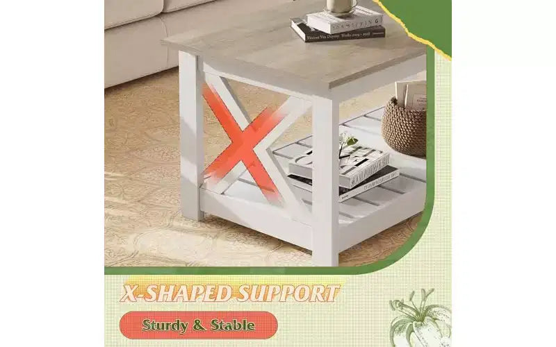 Tavolino da salotto DEXYLLO Farmhouse, 40,1", rustico con supporto a X e ripiano portaoggetti