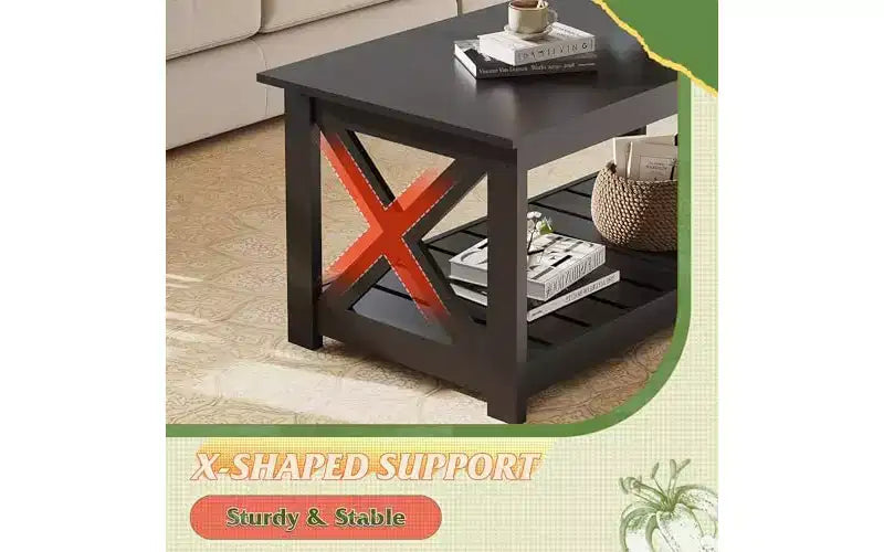 Tavolino da salotto DEXYLLO Farmhouse, 40,1", rustico con supporto a X e ripiano portaoggetti