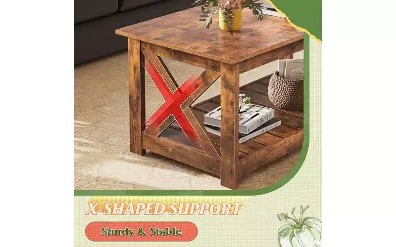 Tavolino da salotto DEXYLLO Farmhouse, 40,1", rustico con supporto a X e ripiano portaoggetti