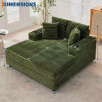 Oversized Chaise Lounge Chair, 60 Upholstered Sofa Bed with Throw Pillows and Armrests, Corduroy Sleeper Couch for Living Room, Bedroom