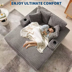 Oversized Chaise Lounge Chair, 60 Upholstered Sofa Bed with Throw Pillows and Armrests, Corduroy Sleeper Couch for Living Room, Bedroom