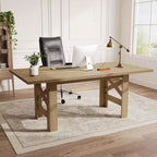LinTime Tavolo da Pranzo Stile Fattoria da 180 cm per 6-8 Posti - Robusto Tavolo Rettangolare in Legno - Piano Spesso e Robuste Gambe a Triangolo - per Cucina