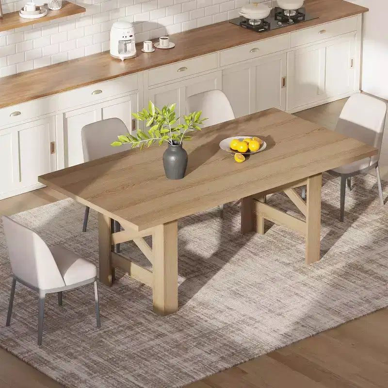LinTime Tavolo da Pranzo Stile Fattoria da 180 cm per 6-8 Posti - Robusto Tavolo Rettangolare in Legno - Piano Spesso e Robuste Gambe a Triangolo - per Cucina
