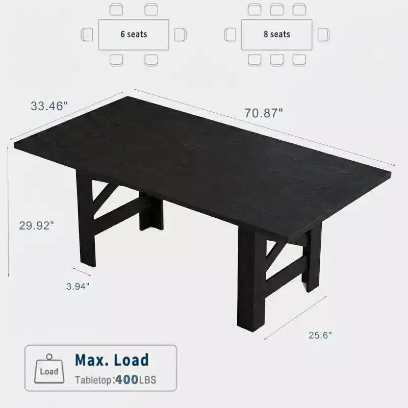 LinTime Tavolo da Pranzo Stile Fattoria da 180 cm per 6-8 Posti - Robusto Tavolo Rettangolare in Legno - Piano Spesso e Robuste Gambe a Triangolo - per Cucina