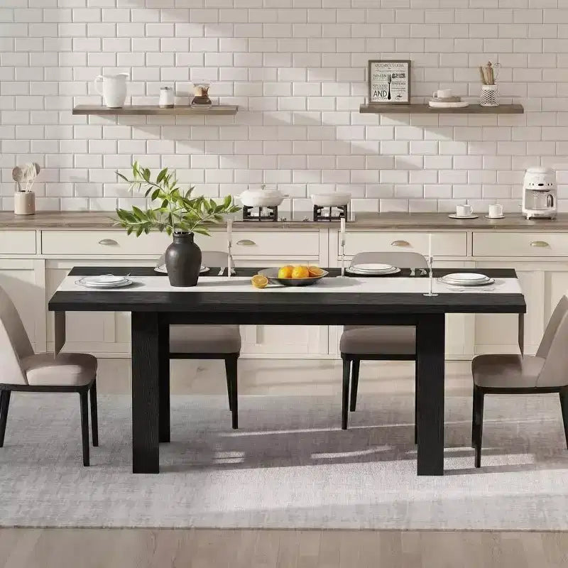 LinTime Tavolo da Pranzo Stile Fattoria da 180 cm per 6-8 Posti - Robusto Tavolo Rettangolare in Legno - Piano Spesso e Robuste Gambe a Triangolo - per Cucina