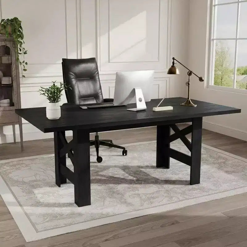 LinTime Tavolo da Pranzo Stile Fattoria da 180 cm per 6-8 Posti - Robusto Tavolo Rettangolare in Legno - Piano Spesso e Robuste Gambe a Triangolo - per Cucina