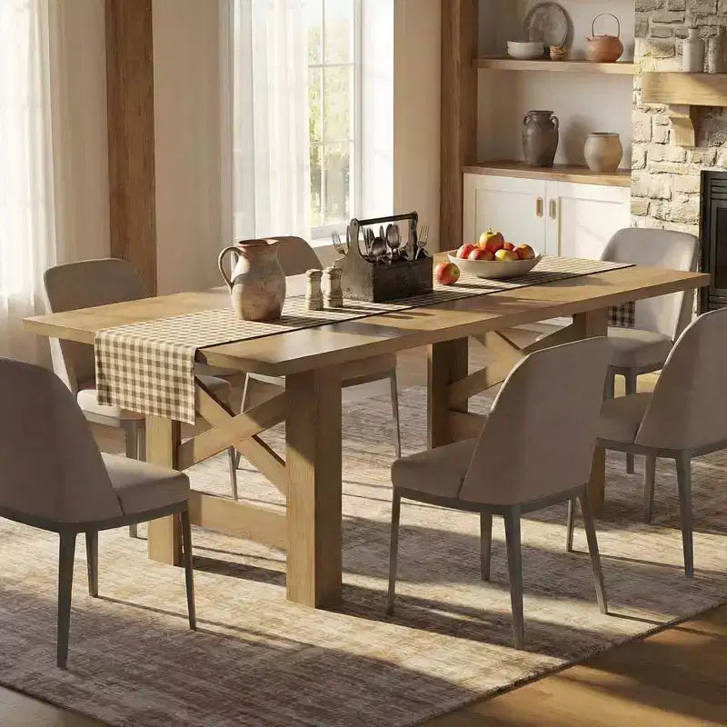 LinTime Spacious 71'' Farmhouse Dining Table for 6-8 - Sturdy Wood Rectangular Table - Thick Top & Sturdy Triangular Legs - for Kitchen