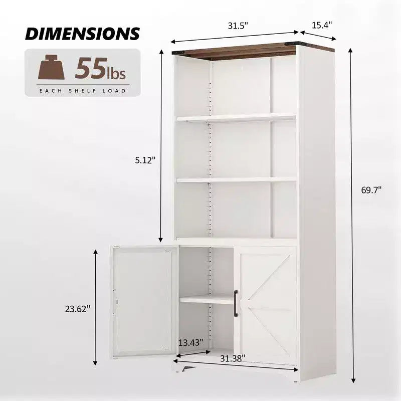 Barn Door 3 Shelf Steel Bookcase Storage Cabinet