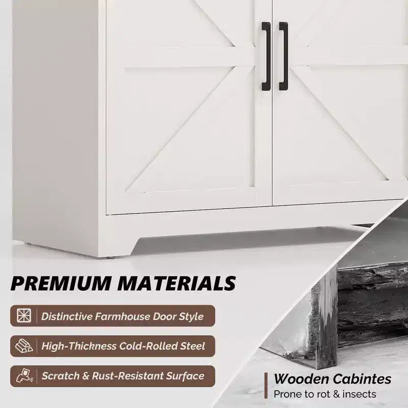 Barn Door 3 Shelf Steel Bookcase Storage Cabinet