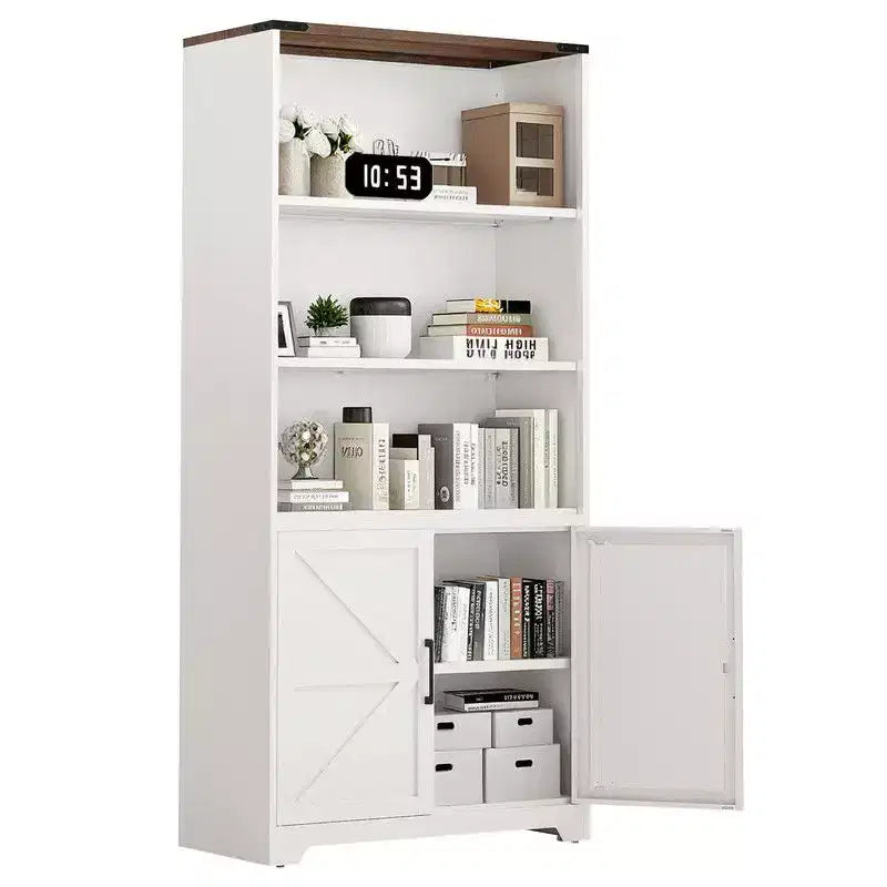 Barn Door 3 Shelf Steel Bookcase Storage Cabinet