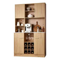 VEVOR Wine Cabinet, Coffee Bar Cabinet with 9 Wine Bottle Racks, Modern Buffet Sideboard with Glass Holder, LED Light, Charging Station, Natural