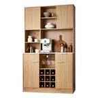 VEVOR Wine Cabinet, Coffee Bar Cabinet with 9 Wine Bottle Racks, Modern Buffet Sideboard with Glass Holder, LED Light, Charging Station, Natural