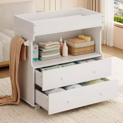 Baby Changing Table Dresser with 2/4 Drawers, Modern Nursery Dresser & Diaper Changing Station with Open Storage Space for Bedroom & Baby Room