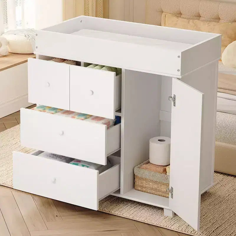 Baby Changing Table Dresser with 2/4 Drawers, Modern Nursery Dresser & Diaper Changing Station with Open Storage Space for Bedroom & Baby Room
