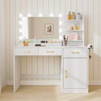 Makeup Vanity Desk with Mirror - 3 Drawers, 2 Cubbies, Cabinet, Open Shelves - Wooden Dressing Table for Bedroom or Dressing Room - White