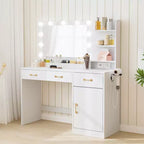 Makeup Vanity Desk with Mirror - 3 Drawers, 2 Cubbies, Cabinet, Open Shelves - Wooden Dressing Table for Bedroom or Dressing Room - White