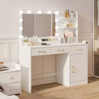 Makeup Vanity Desk with Mirror - 3 Drawers, 2 Cubbies, Cabinet, Open Shelves - Wooden Dressing Table for Bedroom or Dressing Room - White