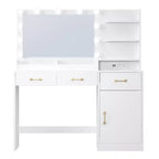 Makeup Vanity Desk with Mirror - 3 Drawers, 2 Cubbies, Cabinet, Open Shelves - Wooden Dressing Table for Bedroom or Dressing Room - White