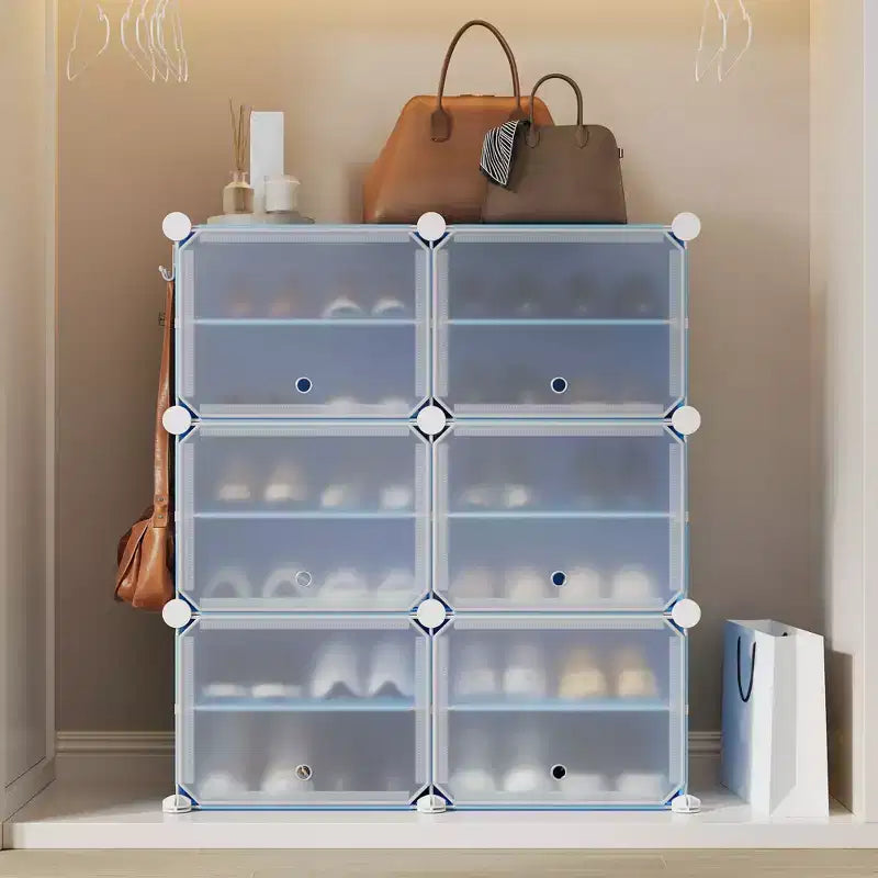 6-Tier Double Row Shoe Rack Organizer with Hooks, Freestanding 12-Cubby Footwear Storage Shelf Unit for Closet Entryway & Bedroom, Black