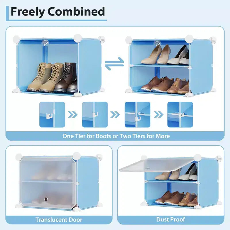 6-Tier Double Row Shoe Rack Organizer with Hooks, Freestanding 12-Cubby Footwear Storage Shelf Unit for Closet Entryway & Bedroom, Black