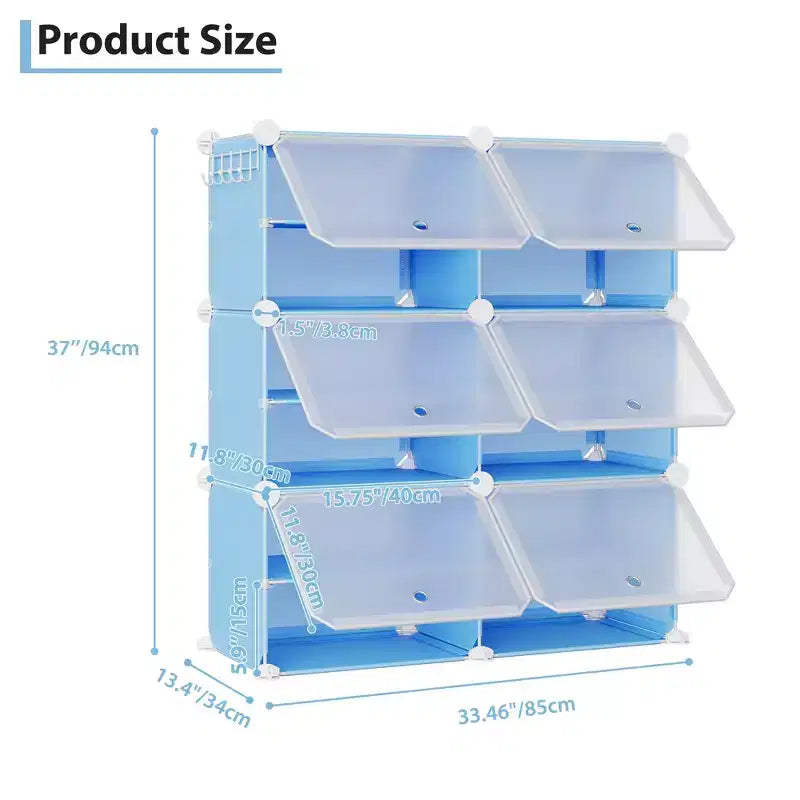 6-Tier Double Row Shoe Rack Organizer with Hooks, Freestanding 12-Cubby Footwear Storage Shelf Unit for Closet Entryway & Bedroom, Black