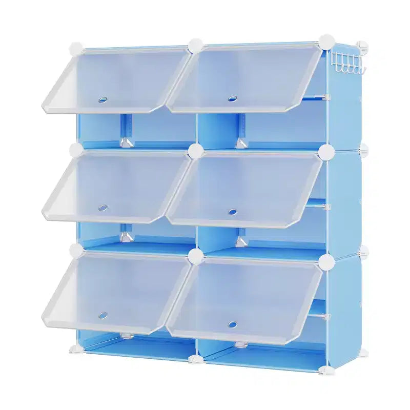 6-Tier Double Row Shoe Rack Organizer with Hooks, Freestanding 12-Cubby Footwear Storage Shelf Unit for Closet Entryway & Bedroom, Black