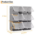 6-Tier Double Row Shoe Rack Organizer with Hooks, Freestanding 12-Cubby Footwear Storage Shelf Unit for Closet Entryway & Bedroom, Black