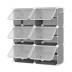 6-Tier Double Row Shoe Rack Organizer with Hooks, Freestanding 12-Cubby Footwear Storage Shelf Unit for Closet Entryway & Bedroom, Black