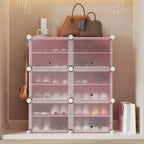 6-Tier Double Row Shoe Rack Organizer with Hooks, Freestanding 12-Cubby Footwear Storage Shelf Unit for Closet Entryway & Bedroom, Black
