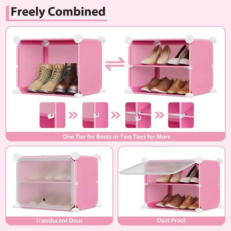 6-Tier Double Row Shoe Rack Organizer with Hooks, Freestanding 12-Cubby Footwear Storage Shelf Unit for Closet Entryway & Bedroom, Black