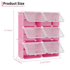 6-Tier Double Row Shoe Rack Organizer with Hooks, Freestanding 12-Cubby Footwear Storage Shelf Unit for Closet Entryway & Bedroom, Black