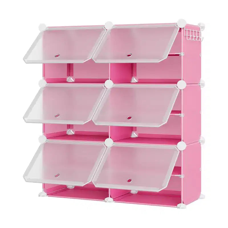 6-Tier Double Row Shoe Rack Organizer with Hooks, Freestanding 12-Cubby Footwear Storage Shelf Unit for Closet Entryway & Bedroom, Black